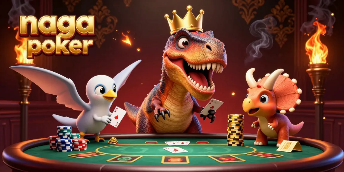 Naga poker players enjoying a vibrant poker scene with dynamic characters and golden chips
