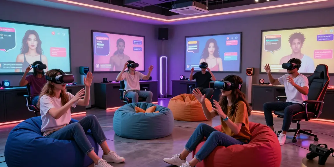 Engaging users in a modern NSFW AI virtual reality lounge, showcasing immersive experiences and avatars.