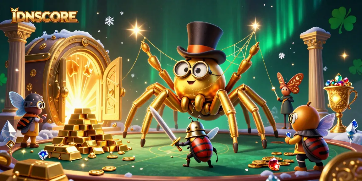 Experience the excitement of IDNSCORE with vibrant casino elements and engaging characters in a surreal scene.