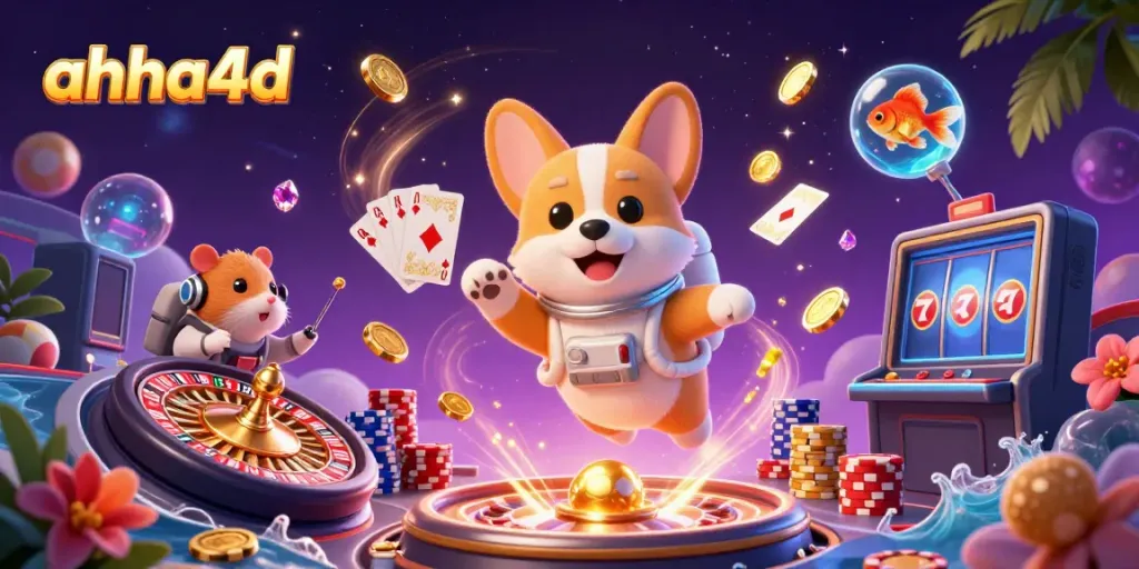 Engage in thrilling gameplay with ahha4d, featuring a floating corgi and treasure in a space casino.