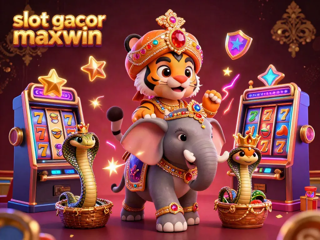 Experience slot gacor maxwin with a vibrant 3D casino scene featuring colorful slot machines and dynamic characters.