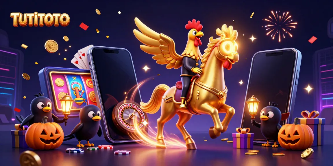 Experience TUTITOTO's vibrant casino scene with a golden rooster and dynamic game elements.