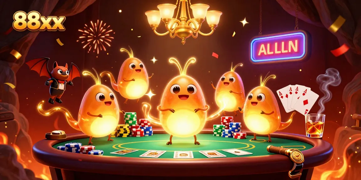 Experience thrilling action at 88xx casino with vibrant glowworms and poker excitement.