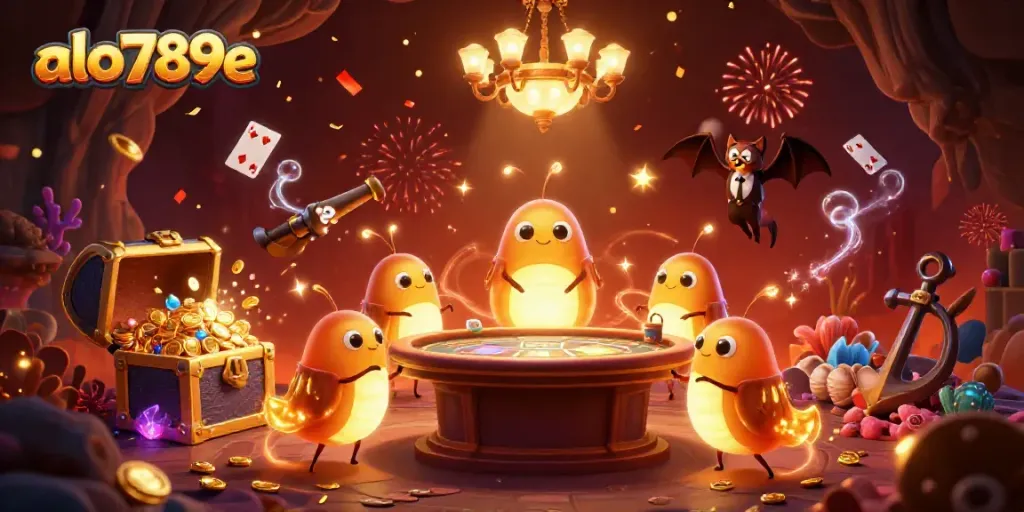 Experience the glow of the alo789e casino with bioluminescent glowworm characters and an energetic bat dealer.
