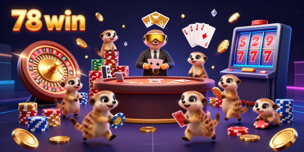 Experience the thrill of the 78 win casino with meerkats running a vibrant gaming operation and golden treasures cascading.