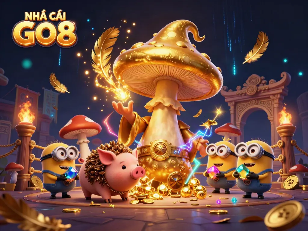 Engage with stunning magic and gold in this vivid NHÀ CÁI GO8 casino illustration featuring a wizard and treasures.