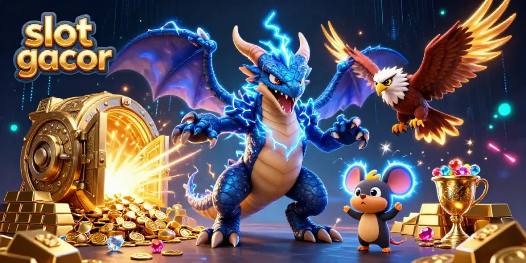 Menangkan permainan slot gacor dengan berbagai pilihan simbol dan permata dalam ilustrasi 3D.