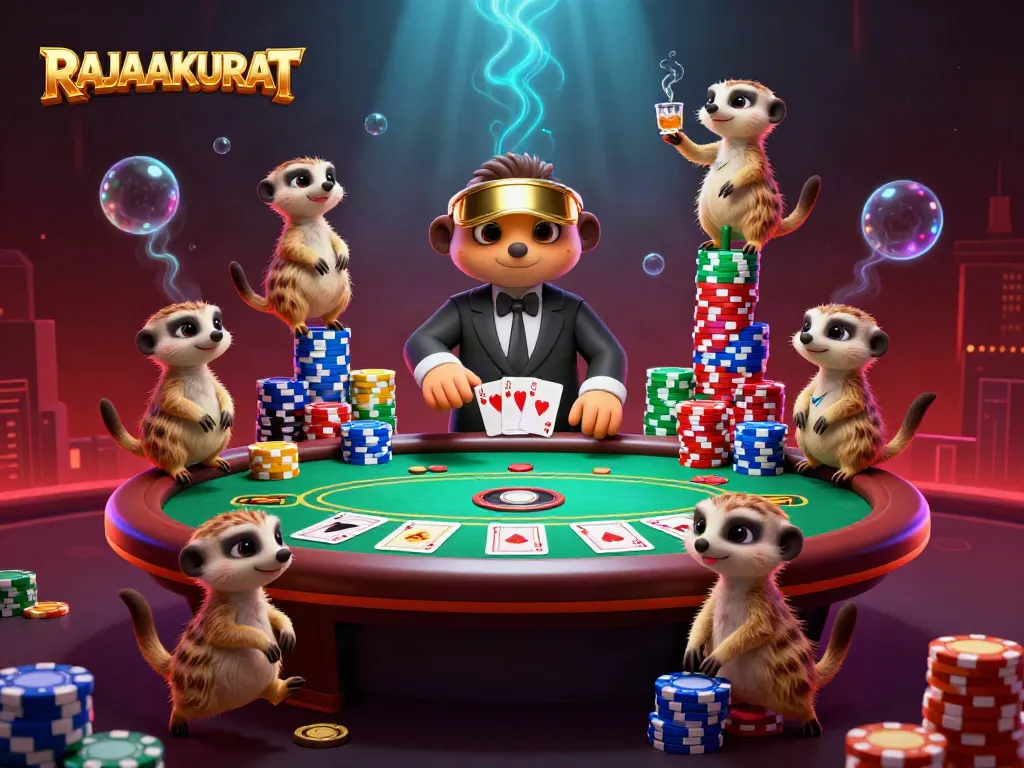 Experience gaming at RAJAAKURAT as meerkats run a vibrant casino filled with poker chips and games.