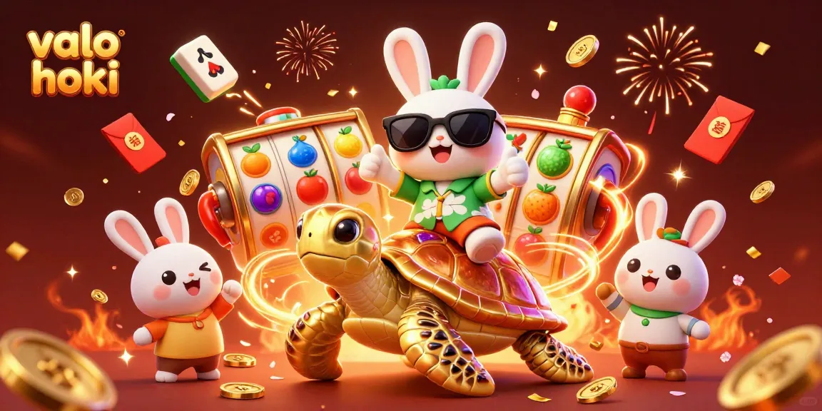 Engage in exciting gaming with valo hoki, featuring a lucky rabbit and golden turtle in a vibrant casino scene.
