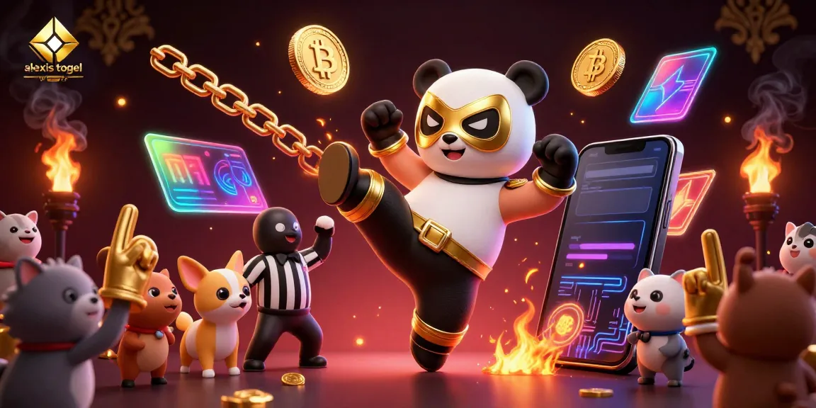 Alexis togel menunjukkan aksi perjudian dinamis dengan karakter panda dan chihuahua serta elemen crypto.