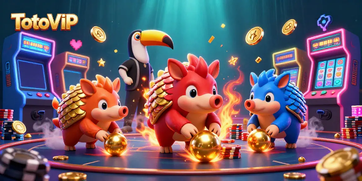 Experience thrilling gameplay at TotoVIP with rival pangolins and vibrant casino elements in 3D.