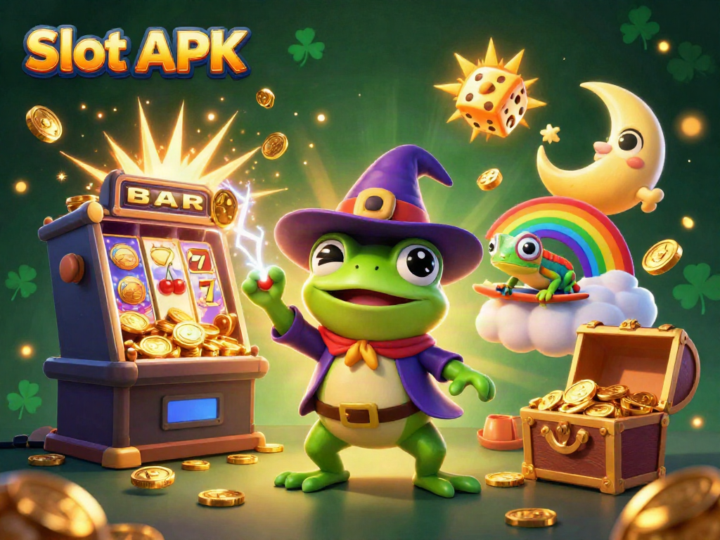 Spin big with Slot APK in this vibrant 3D illustration of a fantasy casino scene.