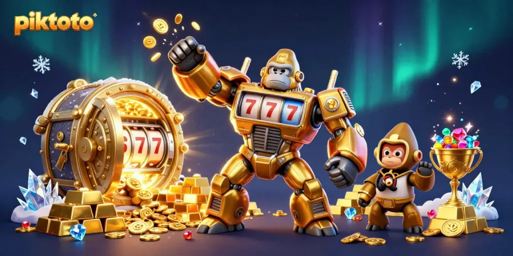 Spin to win at piktoto with vibrant 3D casino action featuring gold and jewels.