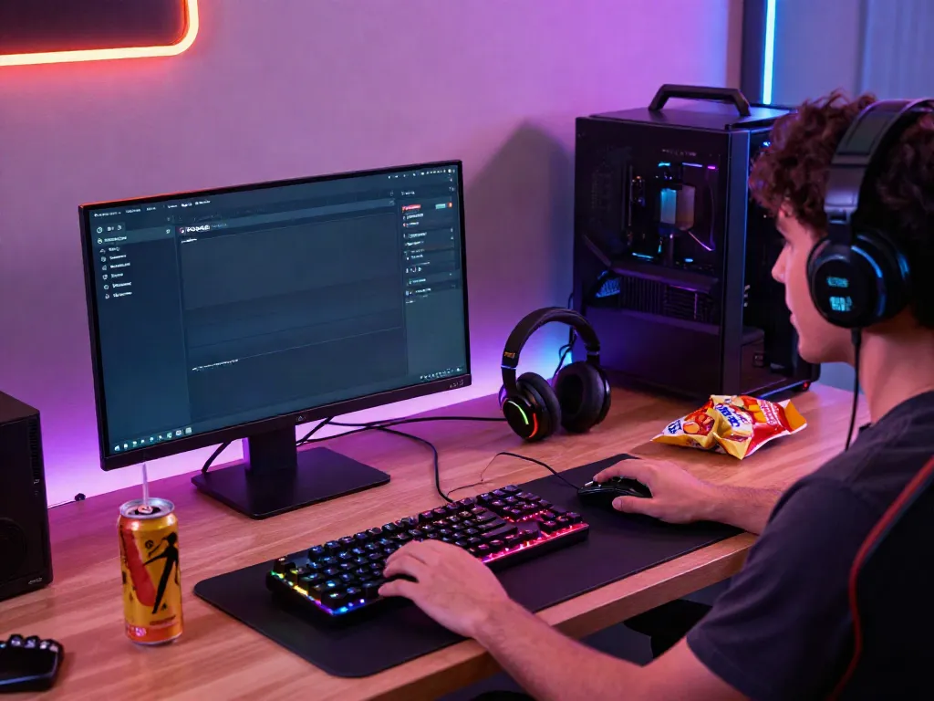 Enthusiastic gamer using rokok88 login on a modern gaming setup.