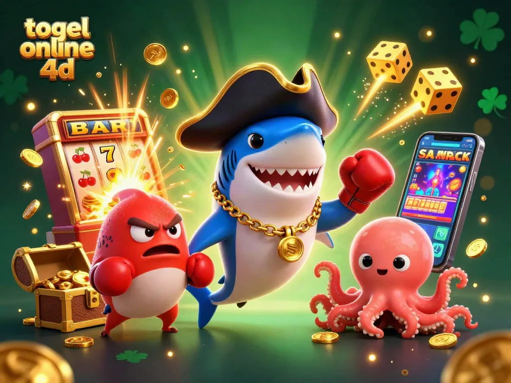 Memainkan togel online 4d dengan karakter kartun lucu, jackpot slot dan efek koin emas melimpah.