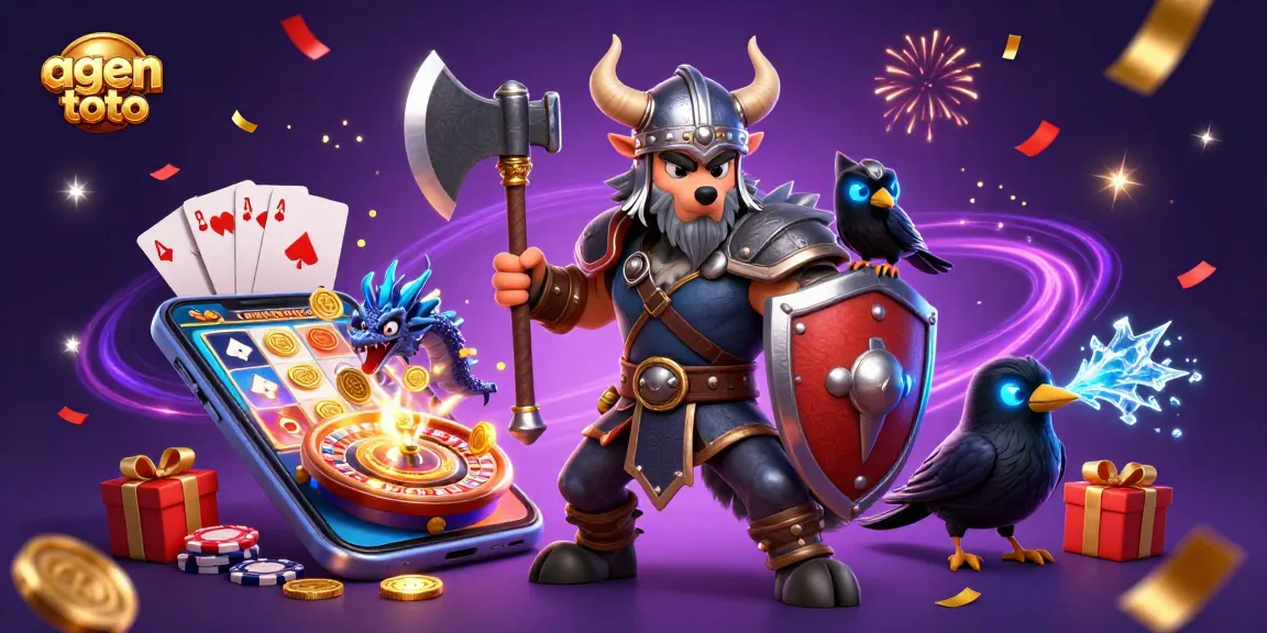 Engage with agen toto in an epic 3D scene featuring a Viking wolf warrior and dragon amid dynamic casino elements.