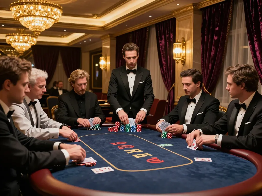 Engaged players at a high-stakes poker game in the luxurious VIP area of s666 casino, showcasing strategy and excitement.