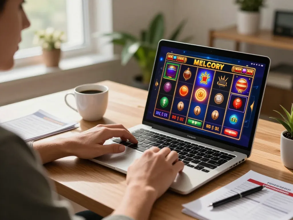 LIGALGO player engaging with exciting online slot machines at home, showcasing strategic gameplay and a cozy atmosphere.