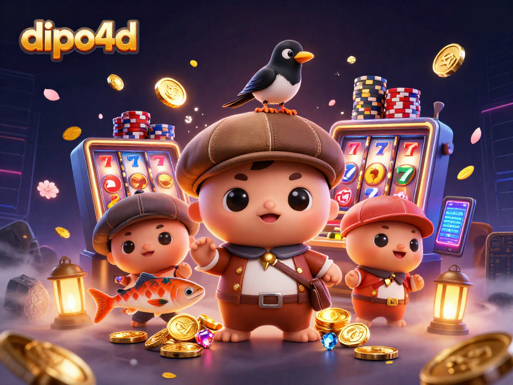 Dive into the action with dipo4d's exciting slot features showcased in a vibrant 3D illustration.
