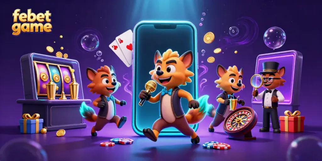 Experience the excitement of febet game in this vibrant 3D casino illustration featuring hyenas in action.