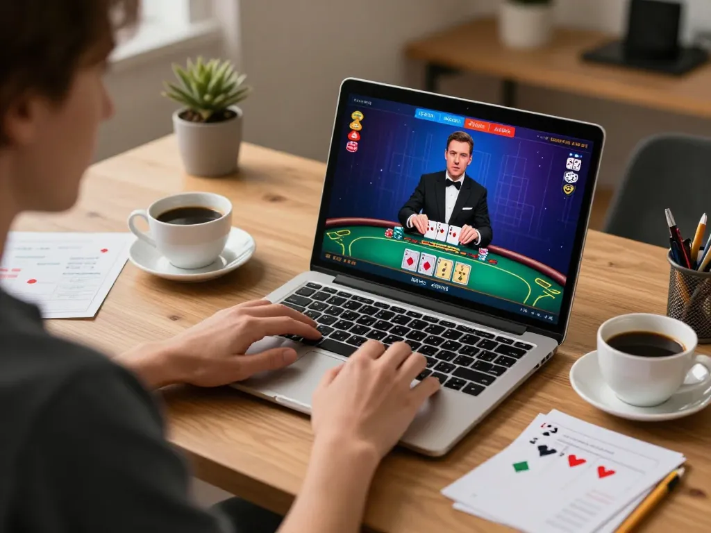 B66 user enjoying a live dealer blackjack game on a laptop for an engaging online casino experience