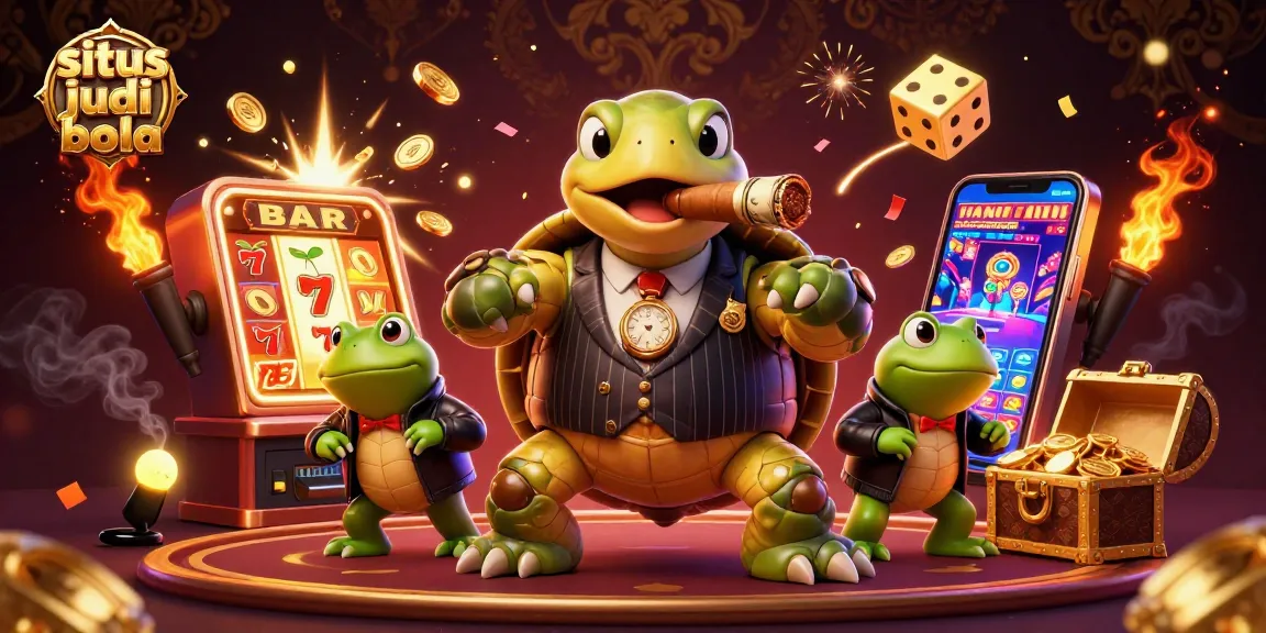 Situs judi bola highlights thrilling sports betting with dynamic cartoon characters and engaging casino elements.