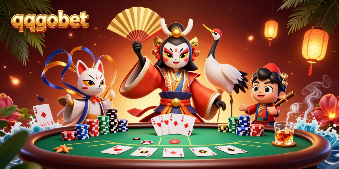 Engage with thrilling poker action at qqgobet featuring kabuki warrior characters in vibrant 3D.