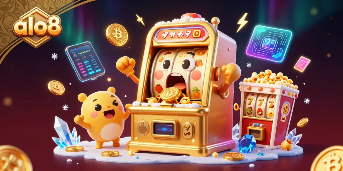 Spin to win with the exciting alo8 golden slot machine hitting the jackpot, surrounded by playful casino elements.
