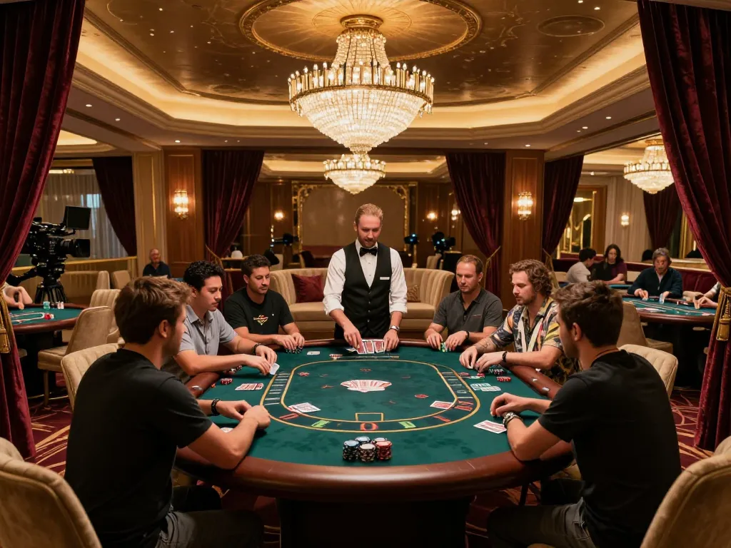 lc88 vip gaming experience in an upscale casino with excited players and sophisticated decor