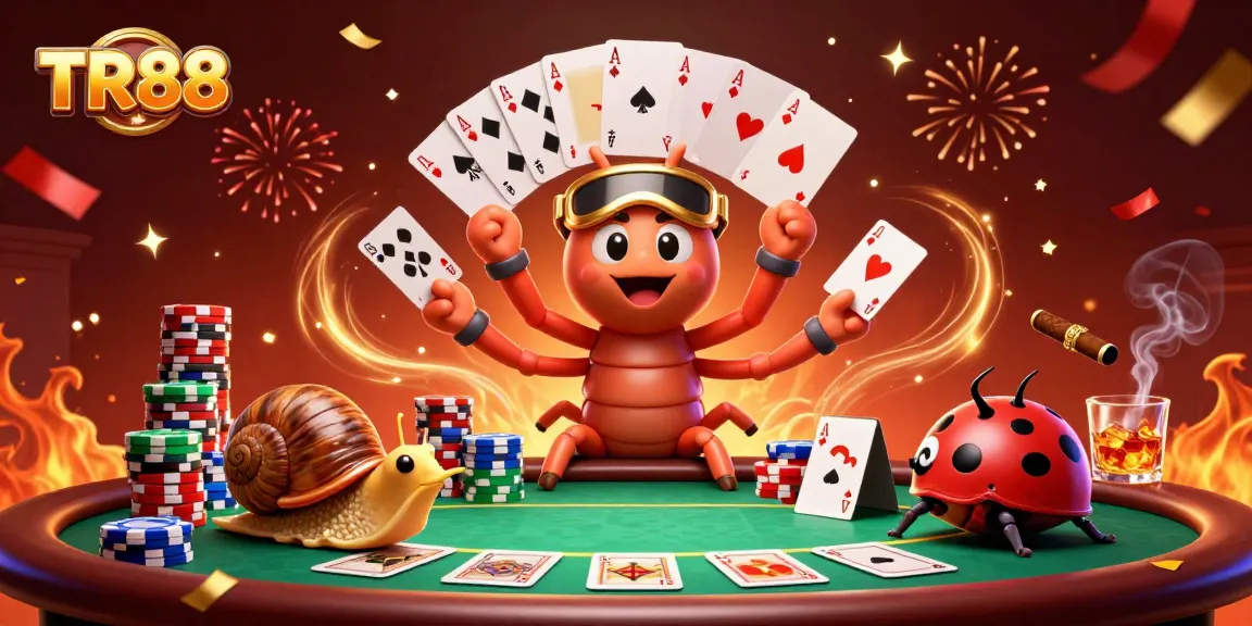 TR88 animated dealer and high-roller showcase intense poker action with colorful chips and cards.
