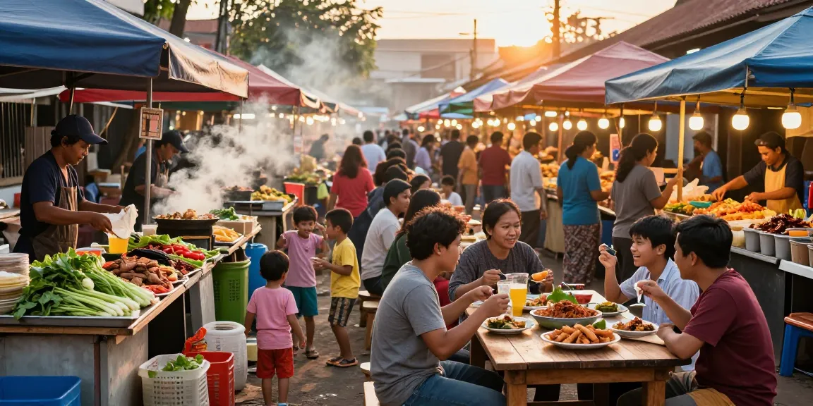 Warung225 menawarkan suasana pasar makanan jalanan yang hangat dan ramai.