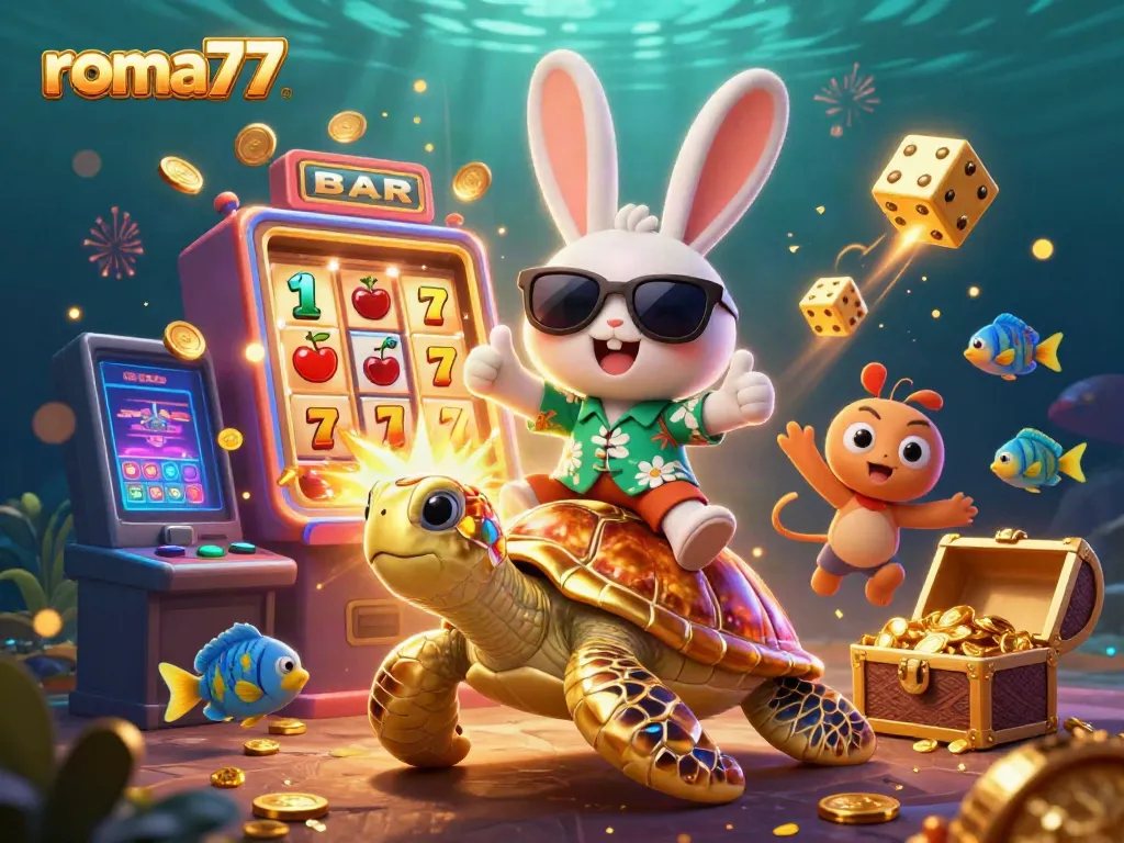 Raih jackpot dengan roma77 di ilustrasi kasino 3D yang penuh warna dan detail menarik.