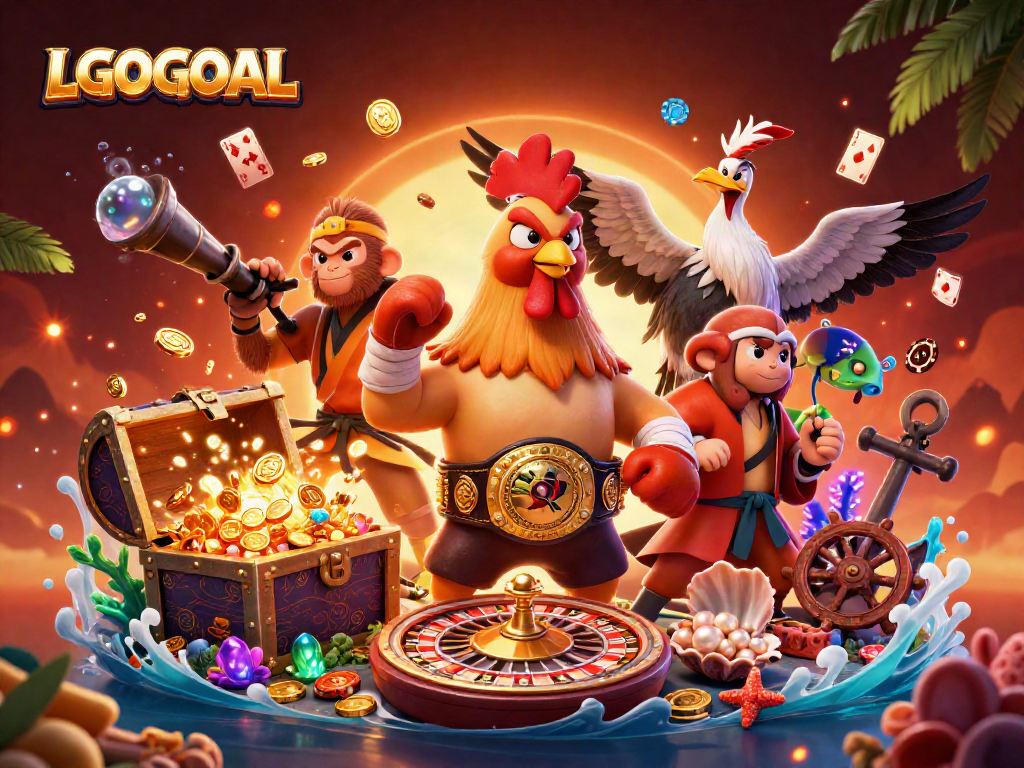 Experience the thrill of LGOGOAL with a vibrant scene of exciting casino gaming elements and characters.