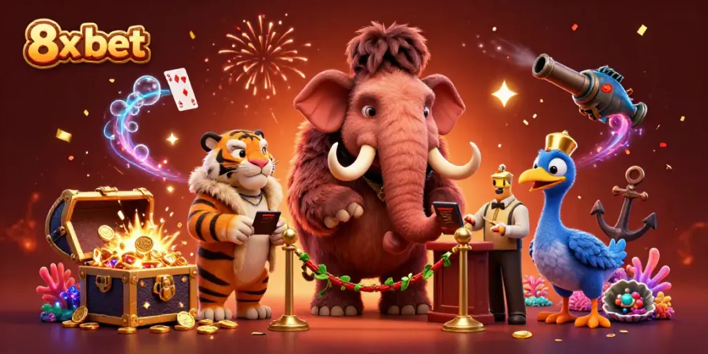 Experience the excitement of 8x bet with a vibrant casino scene featuring unique characters and dynamic elements.
