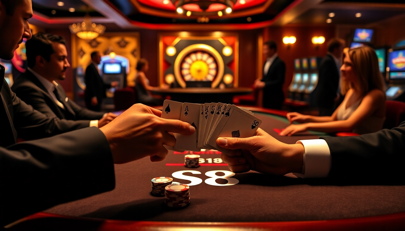 S8 captivates players with a luxurious poker table scene in a vibrant casino atmosphere.