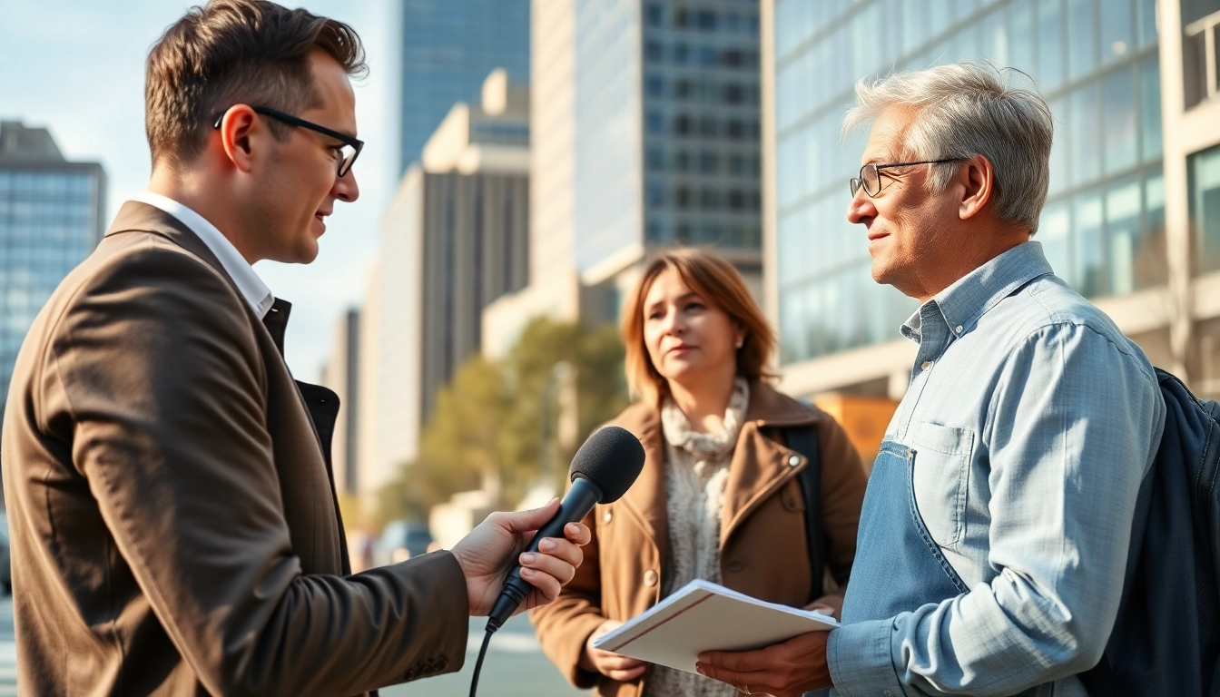 Capture a journalist at https://www.thedailynewsonline.com interviewing a local citizen, emphasizing community engagement.