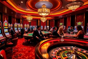 Experience a thrilling moment at NAGA1001 casino with vibrant slot machines and poker tables.