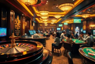 Excited players engaging in xổ số ee88 at a vibrant casino table, capturing the thrill of the game.