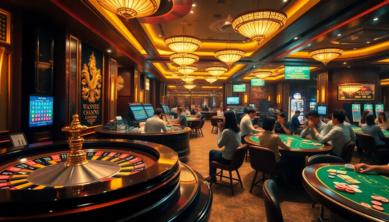 Excited players engaging in xổ số ee88 at a vibrant casino table, capturing the thrill of the game.