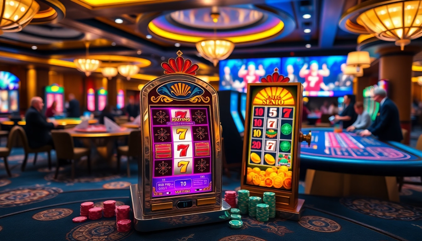 Explore thrilling slot demo games alongside casino action in an upscale setting.
