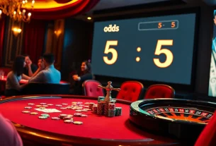 Kèo nhà cái 5: Luxurious casino scene showcasing poker, roulette, and betting excitement.