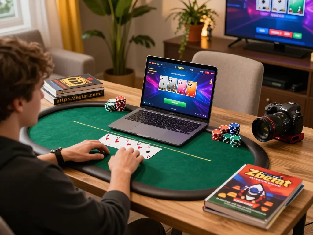 Player engaged in online gaming at https://Zbetat.com/, showcasing poker strategy and a lively atmosphere