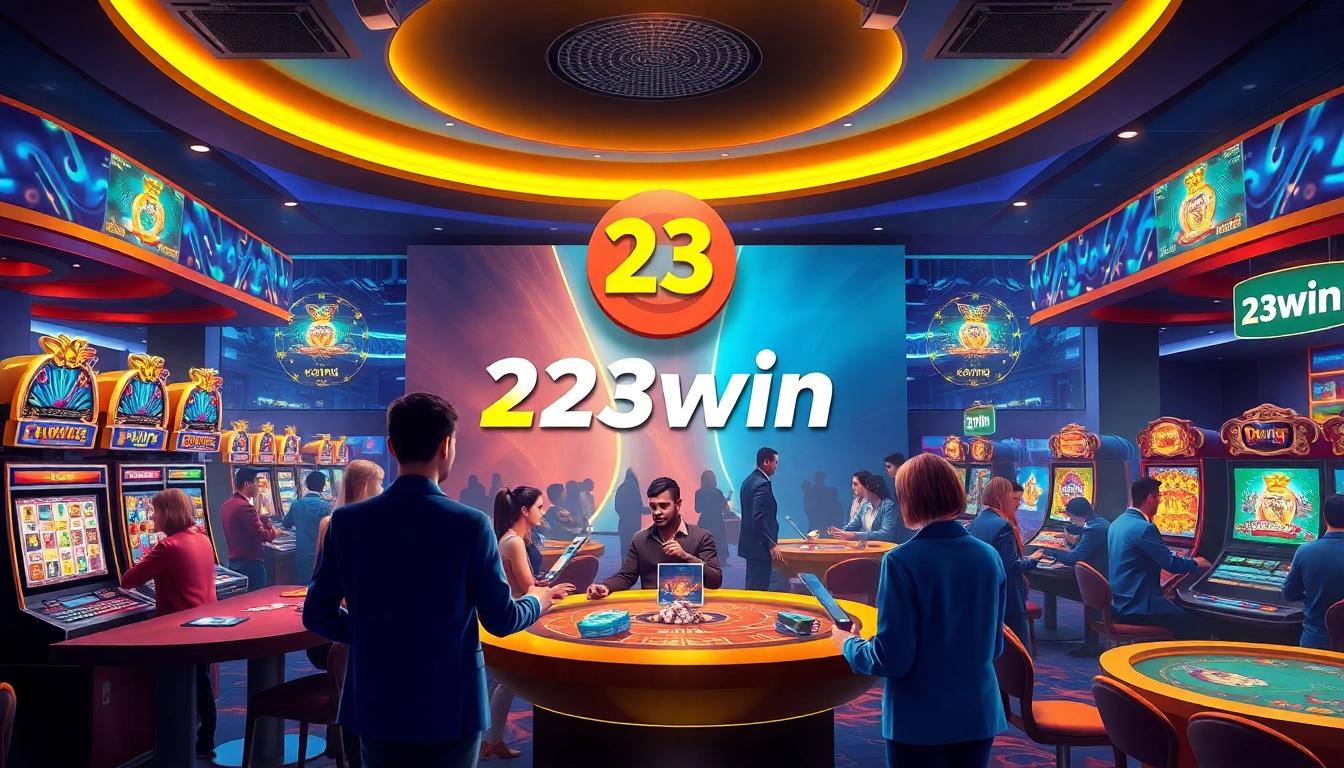 Engaging online gaming experience with 23win logo showcasing vibrant casino atmosphere.
