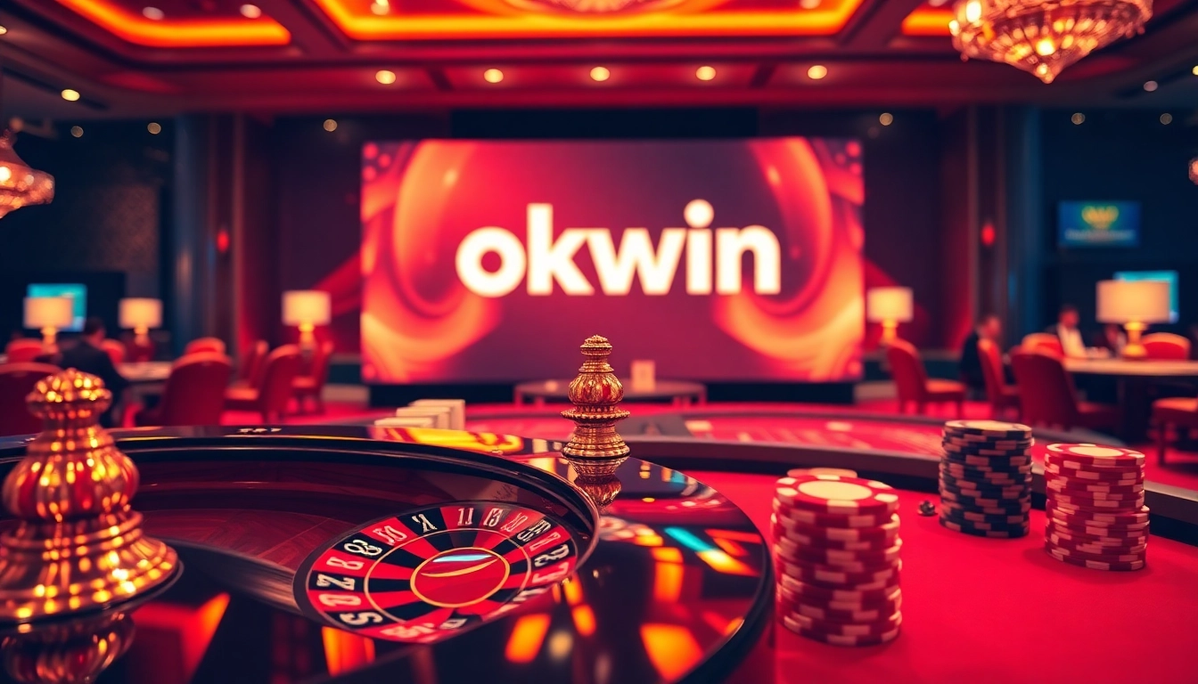 Experience thrilling moments at okwin casino tables with roulette, poker chips, and online gaming.
