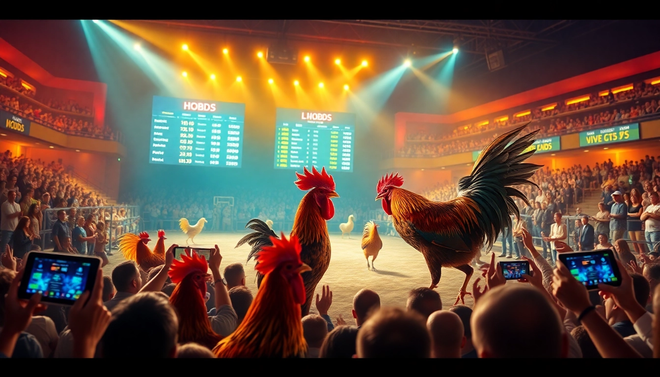 Experience the thrill of đá gà thomo trực tiếp as spectators engage in live cockfighting with vibrant visuals and dynamic betting actions.