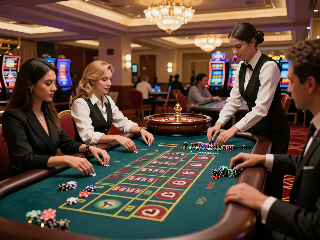 Experience the thrill of kaisar888 slot gameplay at a vibrant roulette table in a luxurious casino setting.
