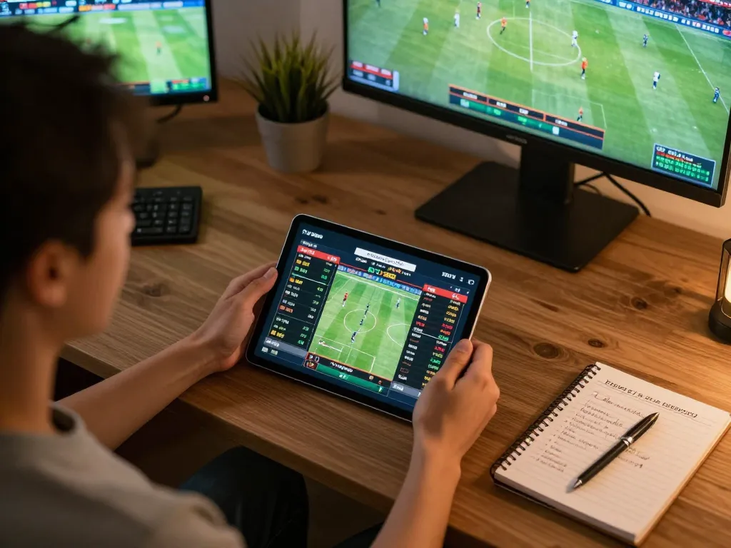 Scena di scommesse online coinvolgente che mostra i migliori bookmaker non AAMS su tablet con quote sportive.