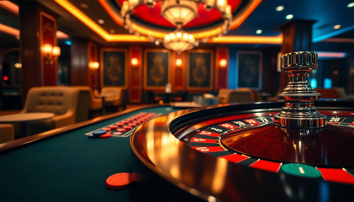 tkp188 Menampilkan suasana casino dengan meja roulette dan chip berwarna cerah.