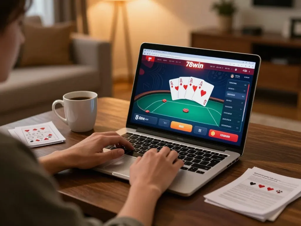 Engaging in online gambling at 78win with poker gameplay displayed