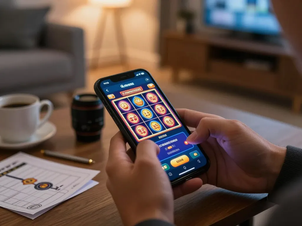 Engaged player enjoying 789club mobile gaming experience on smartphone with vibrant slot graphics